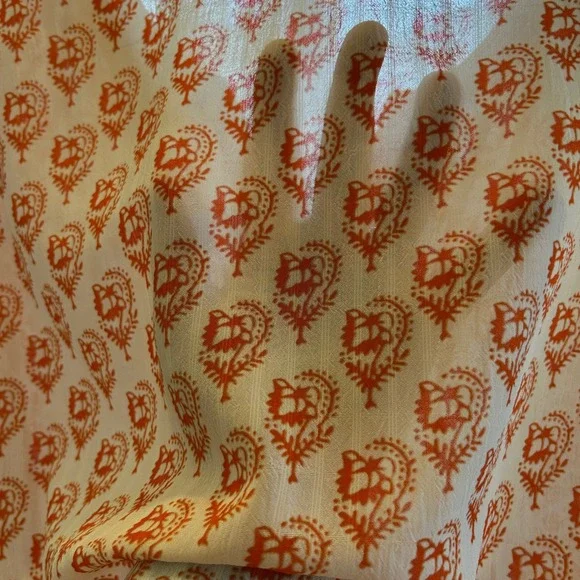 Rose + Olive Womens Orange White Paisley Pintuck Boho Tunic Blouse Top Size 1X - Picture 11 of 13